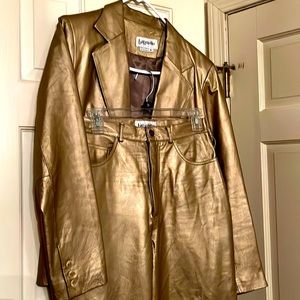 Vintage Gold leather blazer and high waisted pants